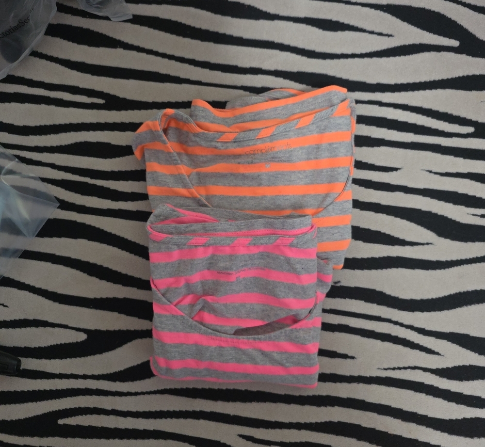 2 Compliments Tank Tops - Pink and Gray/Orange and Gray Striped Size M